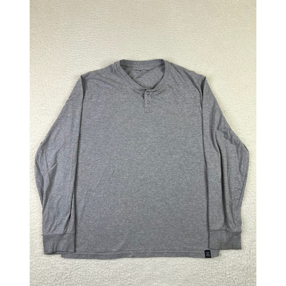 Lucky Brand Mens Henley Shirt Large Gray Long Sleeve Cotton Blend Casual Top